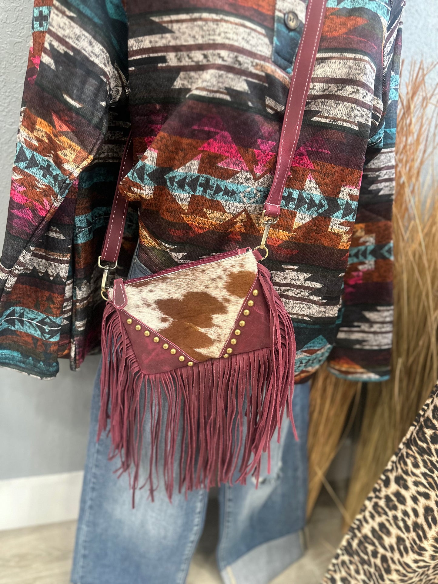 The Berry and Cowhide Purse