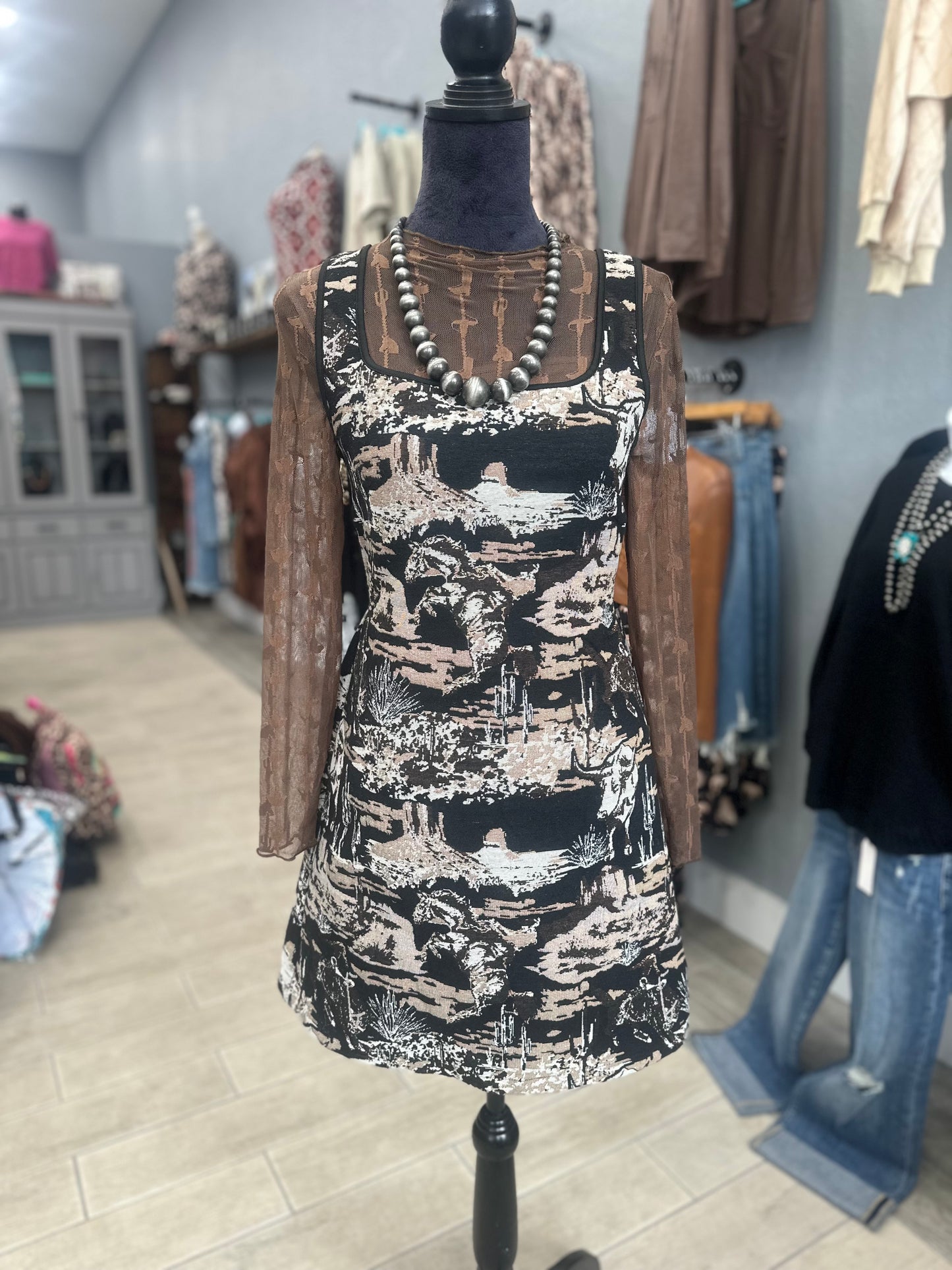 The Lariat Lace Mesh Top in Chocolate