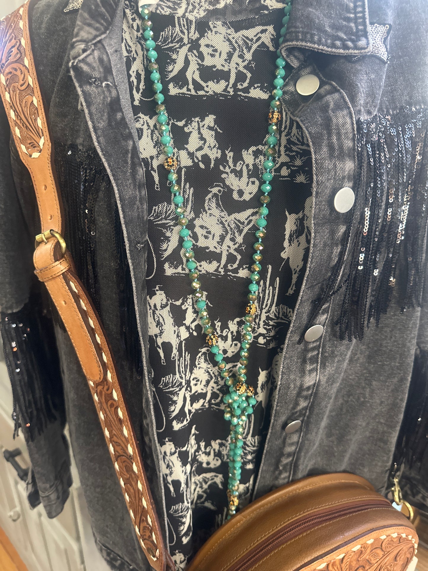 Turquoise and Leopard Crystal Bead Necklace