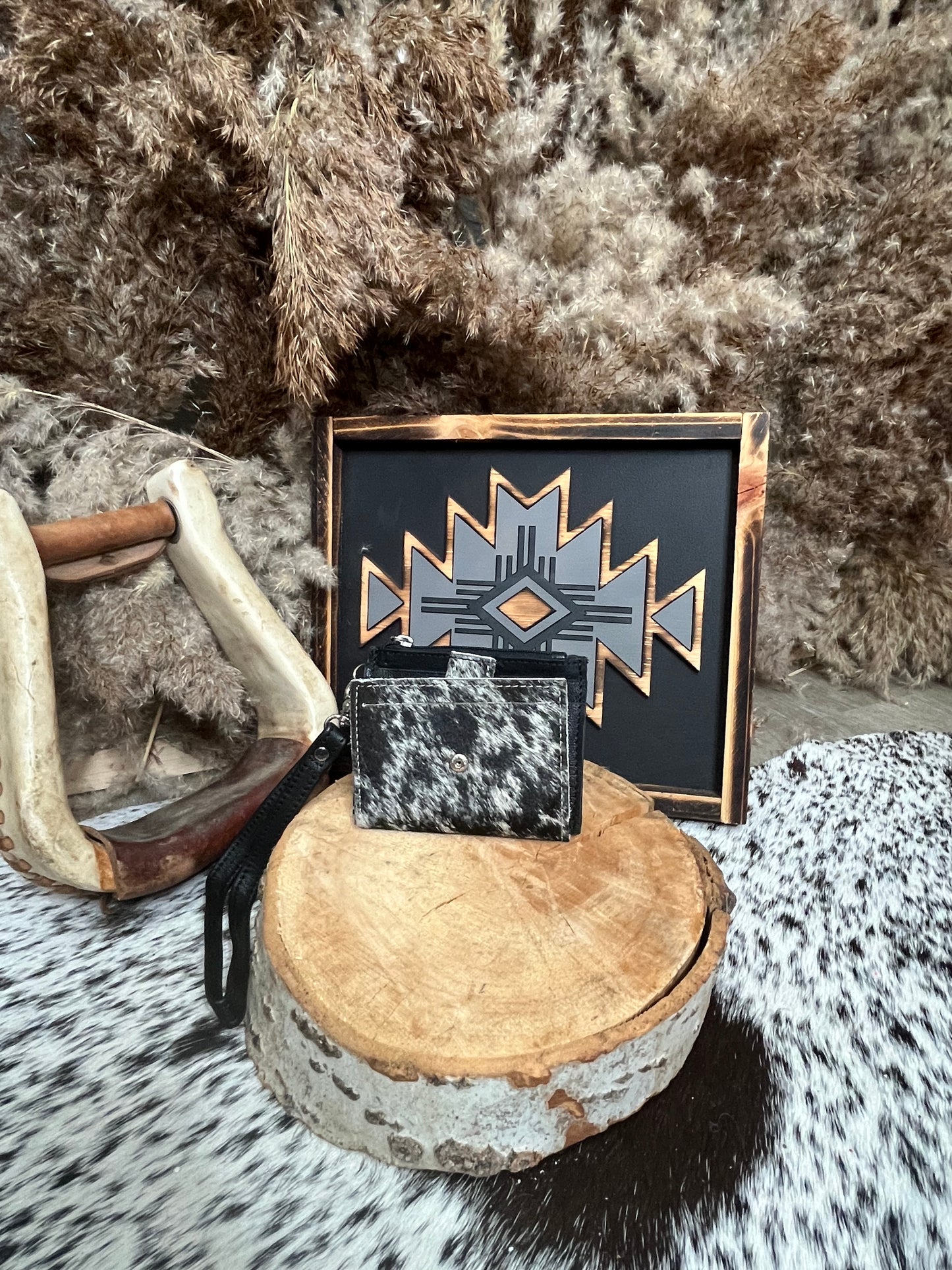 Black and White Hair on Hide Card Holder Wallet