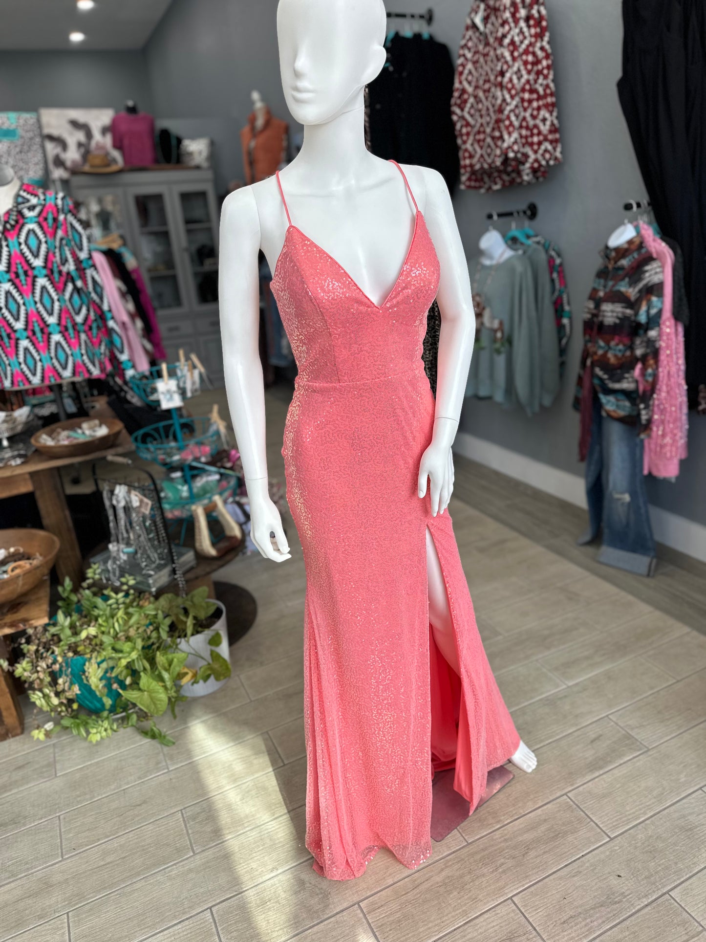 Coral Sequin Gown
