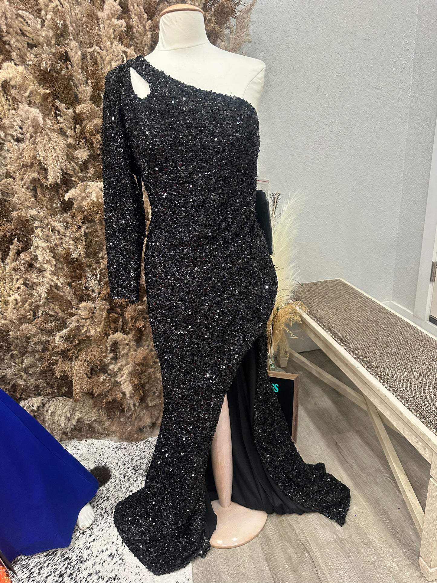 One Shoulder Sequin Dress with Slit