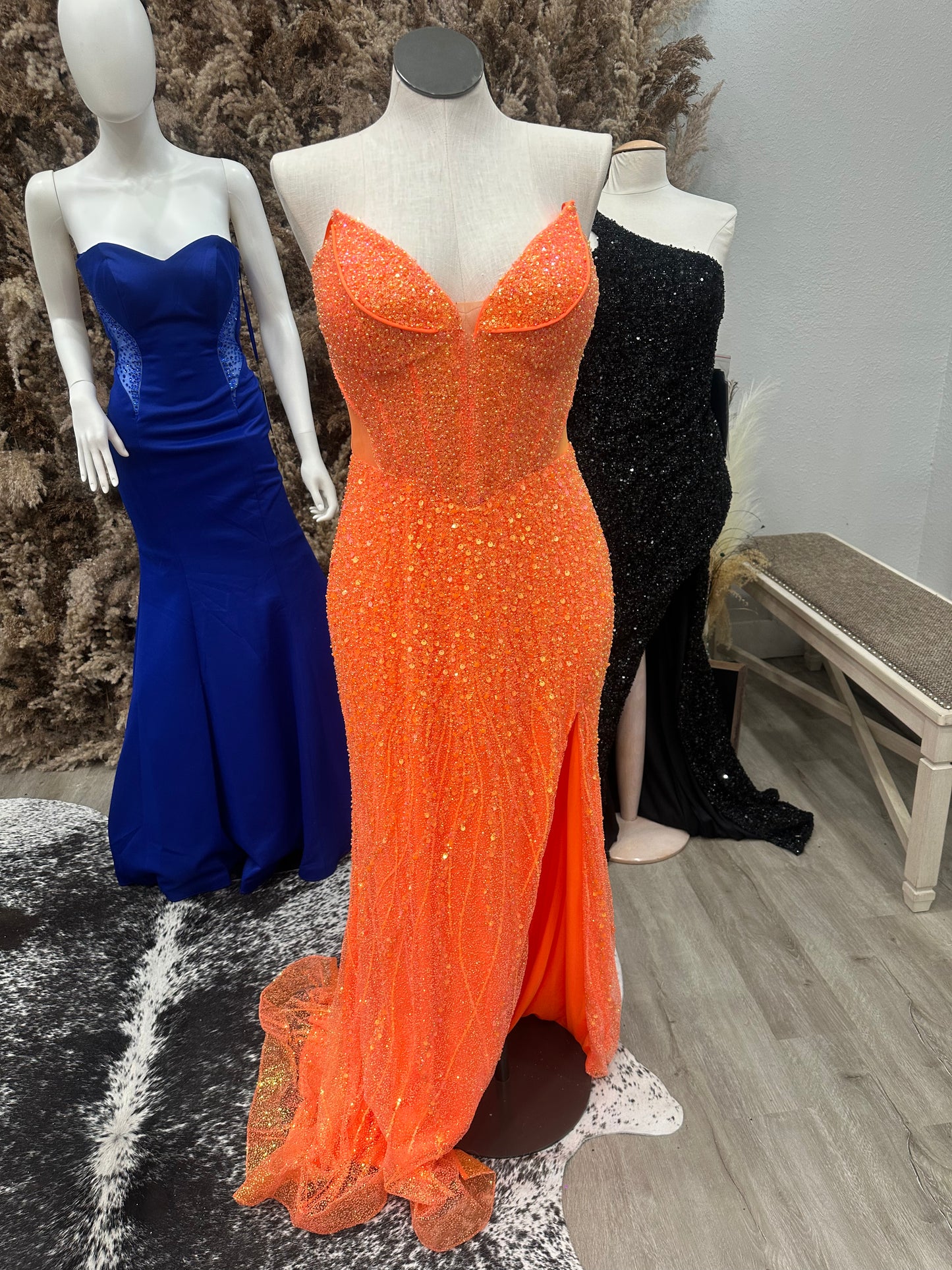Orange Sequin Bodice Gown