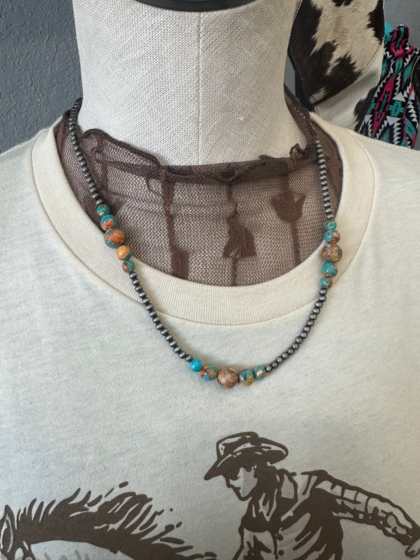 15" Faux Navajo Clustered Gemstone Necklace