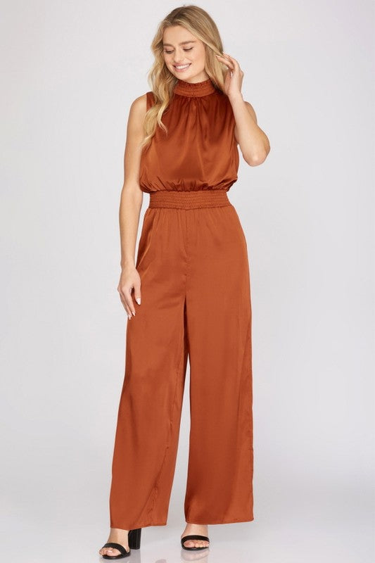 Satin High Neck Halter Jumpsuit