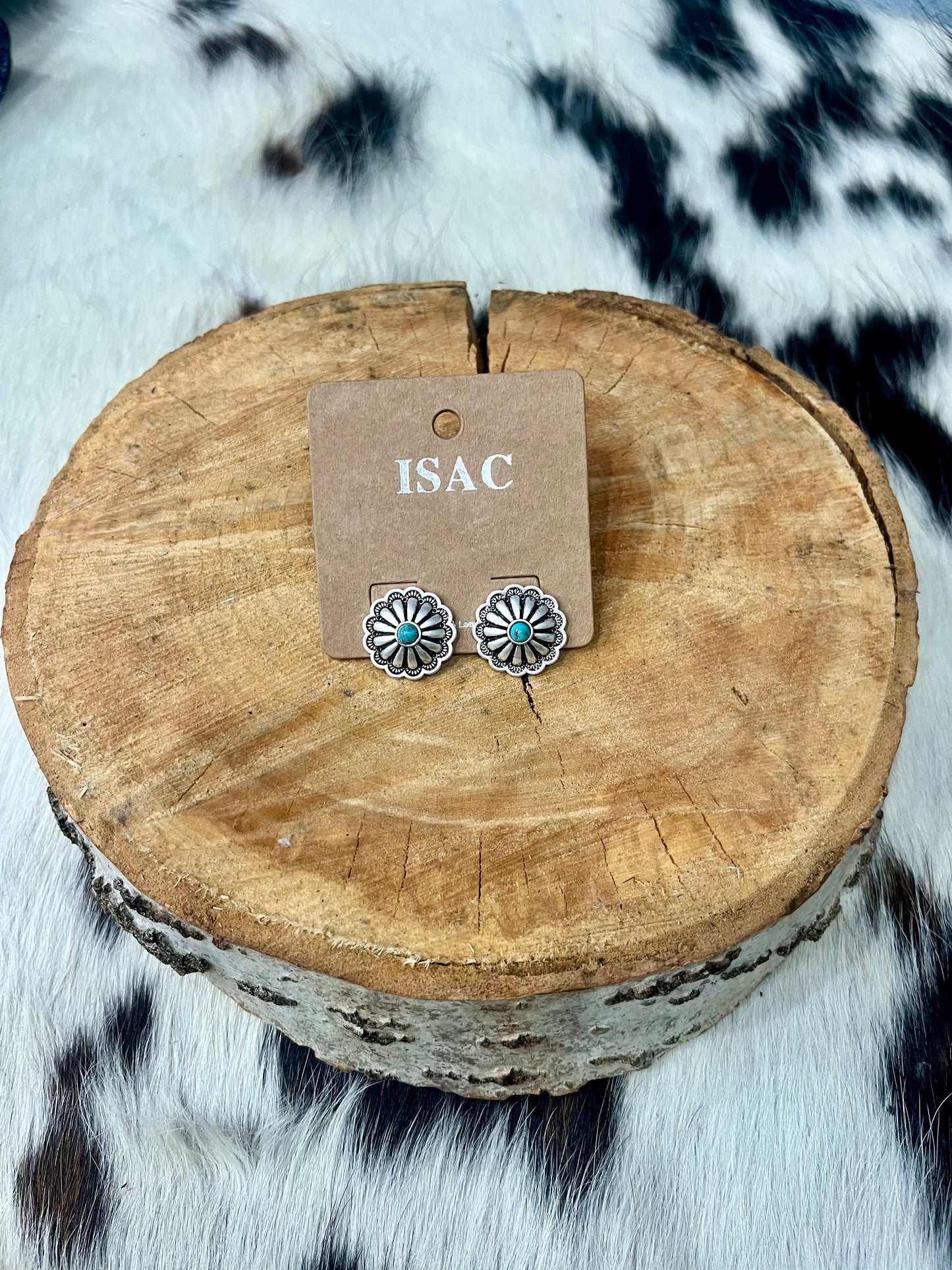Concho Faux Turquoise Stud Earrings