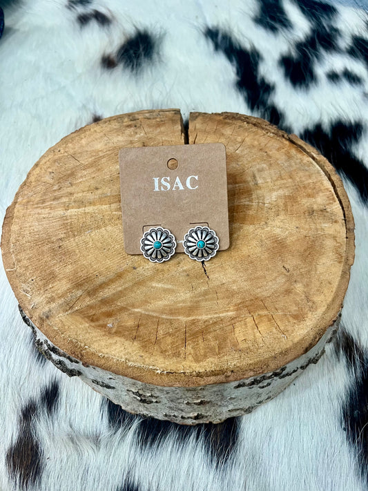 Concho Faux Turquoise Stud Earrings