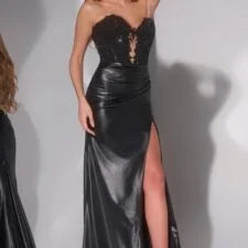 Sweetheart Gown with Lace Bodice and High Slit 43267