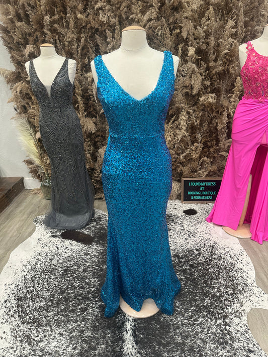 Turquoise Sequin Gown
