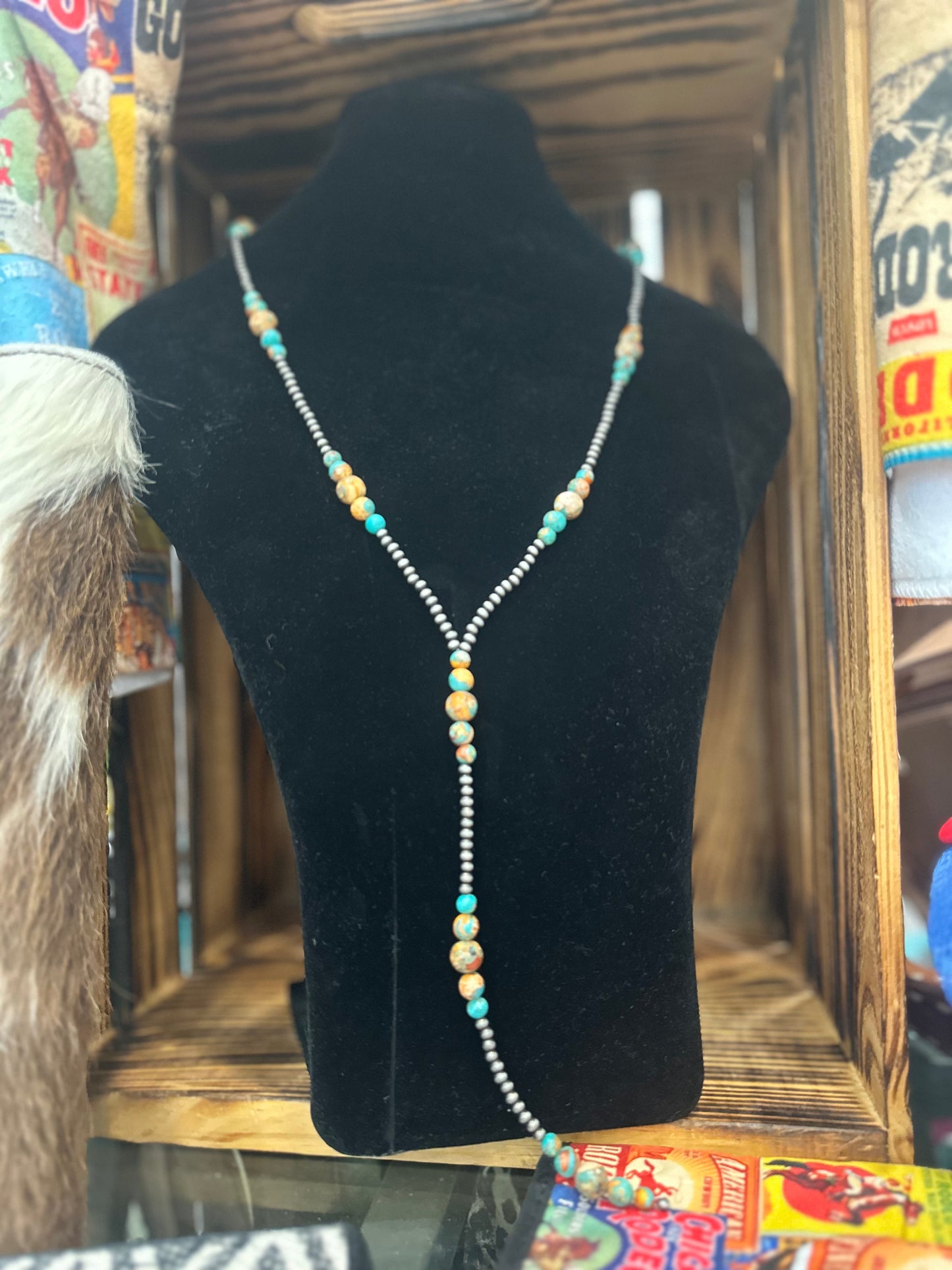 31" Faux Navajo Gemstone Tassel Necklace