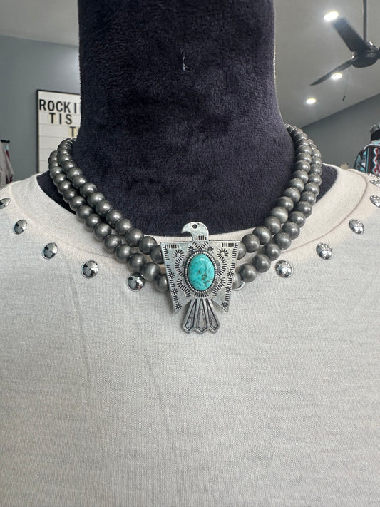 The Thunderbird Double Strand Faux Navajo Pearl Necklace