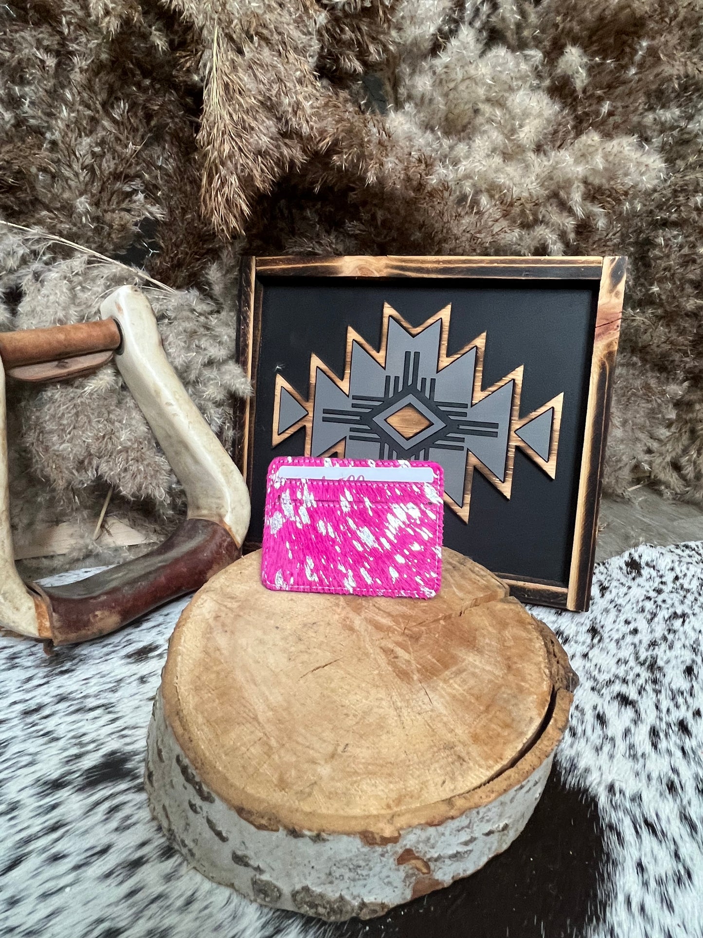 Pink and Silver Spec Western Hair on Hide Card Holder