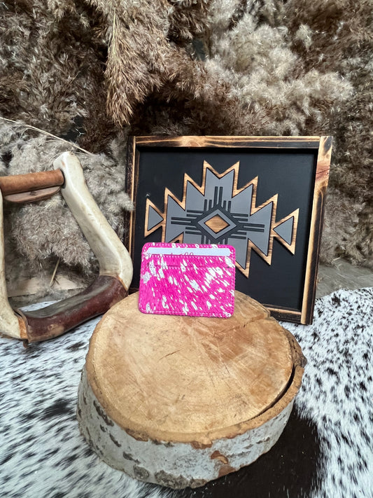 Pink and Silver Spec Western Hair on Hide Card Holder