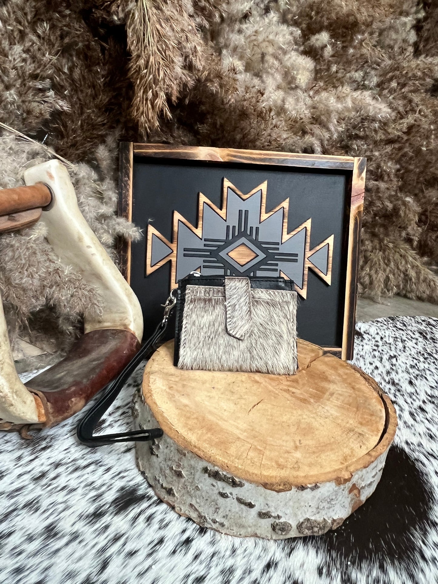 Black Brindle Hair on Hide Western Card Holder Wallet