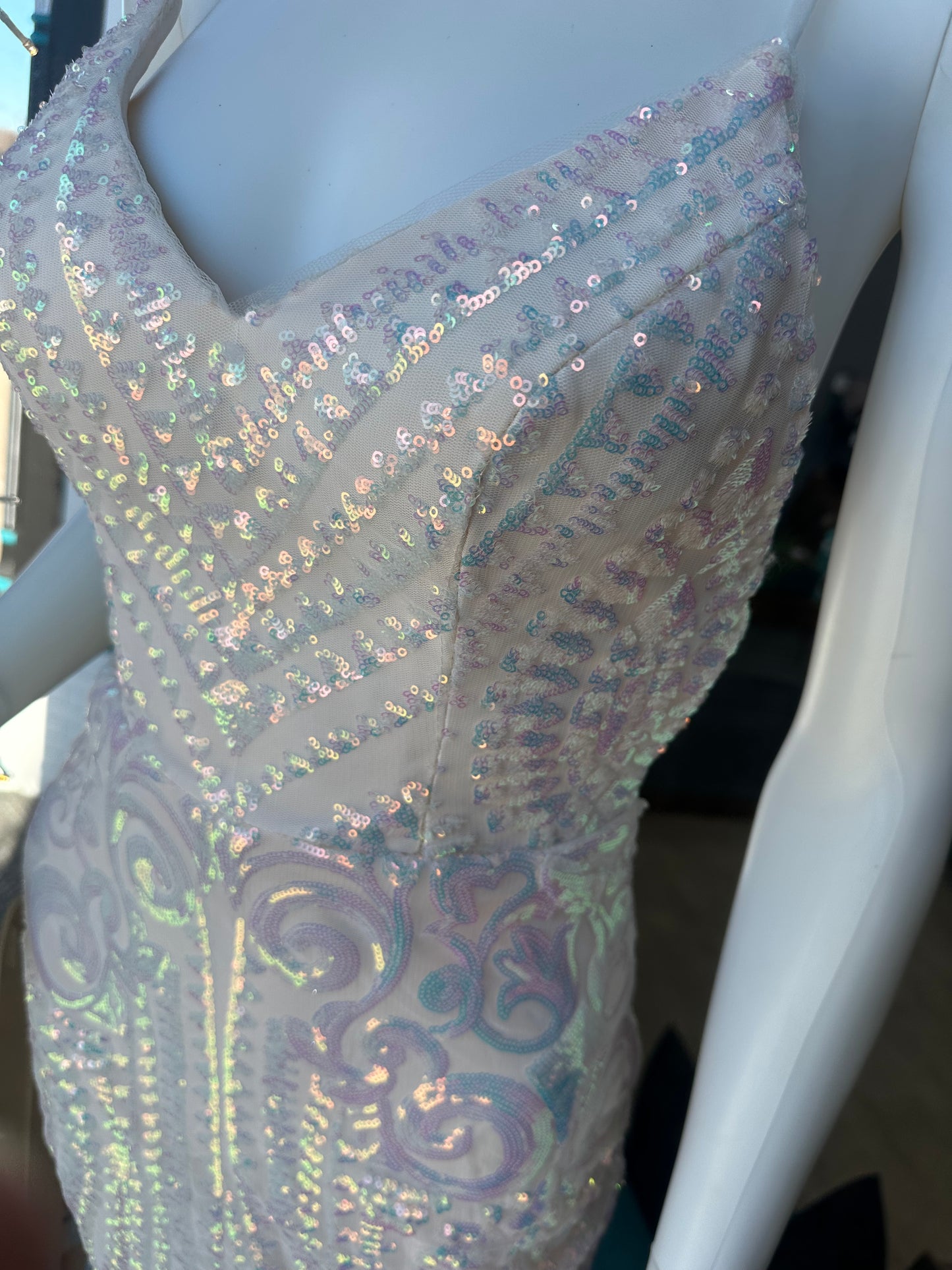 Spaghetti Strap Embellished Sheath Gown