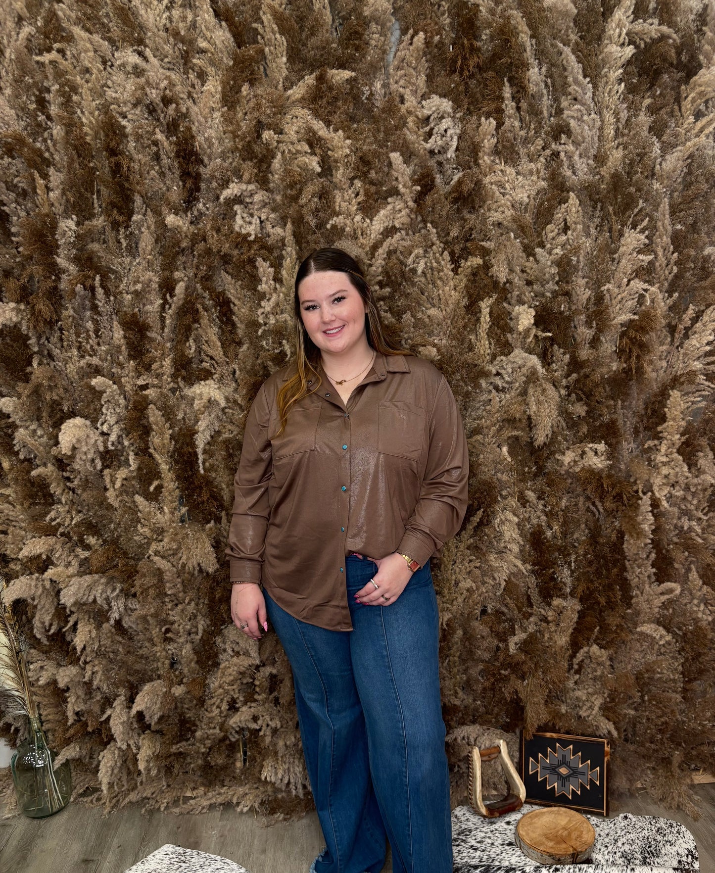 Leather Lux Button Up in Chocolate