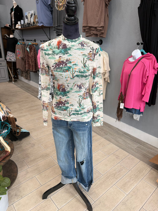 Cactus Western Mesh Long Sleeve