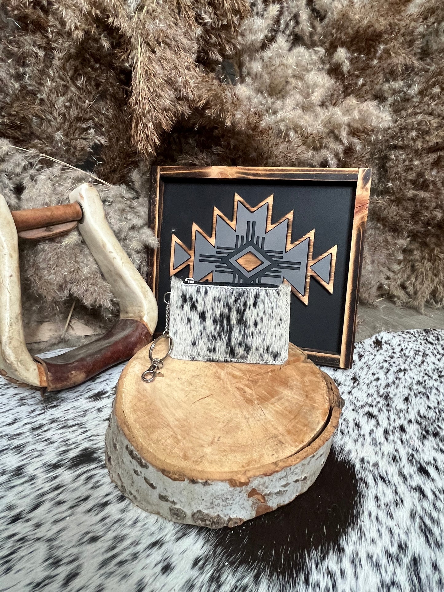 Western Hair on Hide Leather Key Chain Wallet