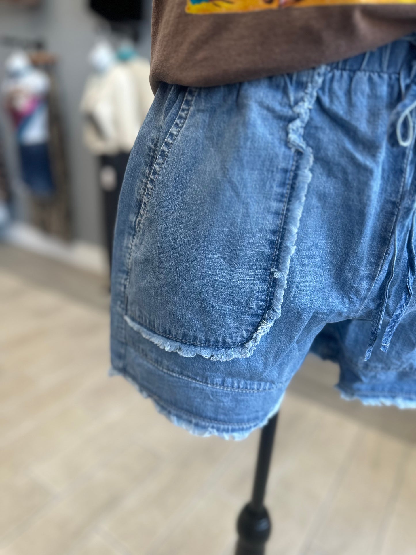 Denim Frayed Edge Acid Wash Shorts