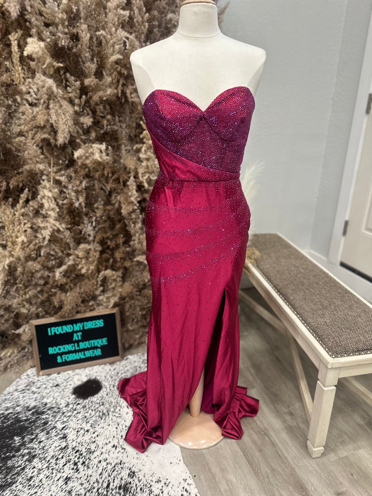 Strapless Corset Bodice Fitted Slit Gown
