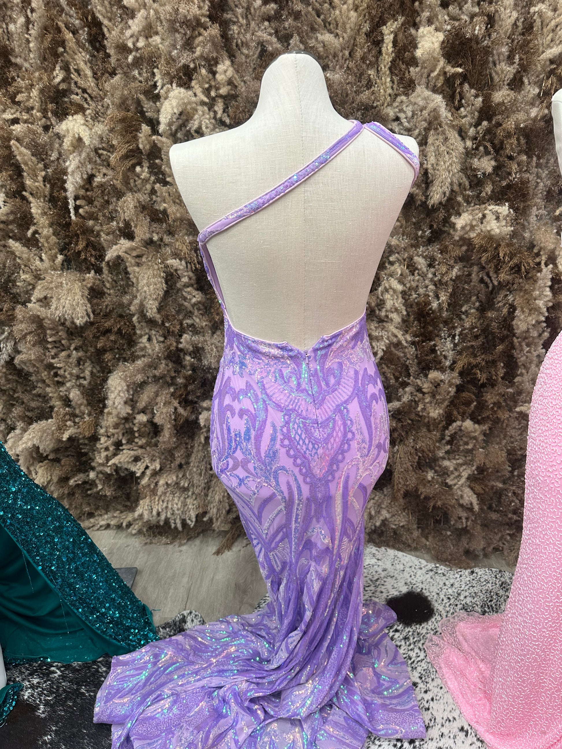 Iridescent Purple One Shoulder Gown Iridescent Purple One Shoulder Gown