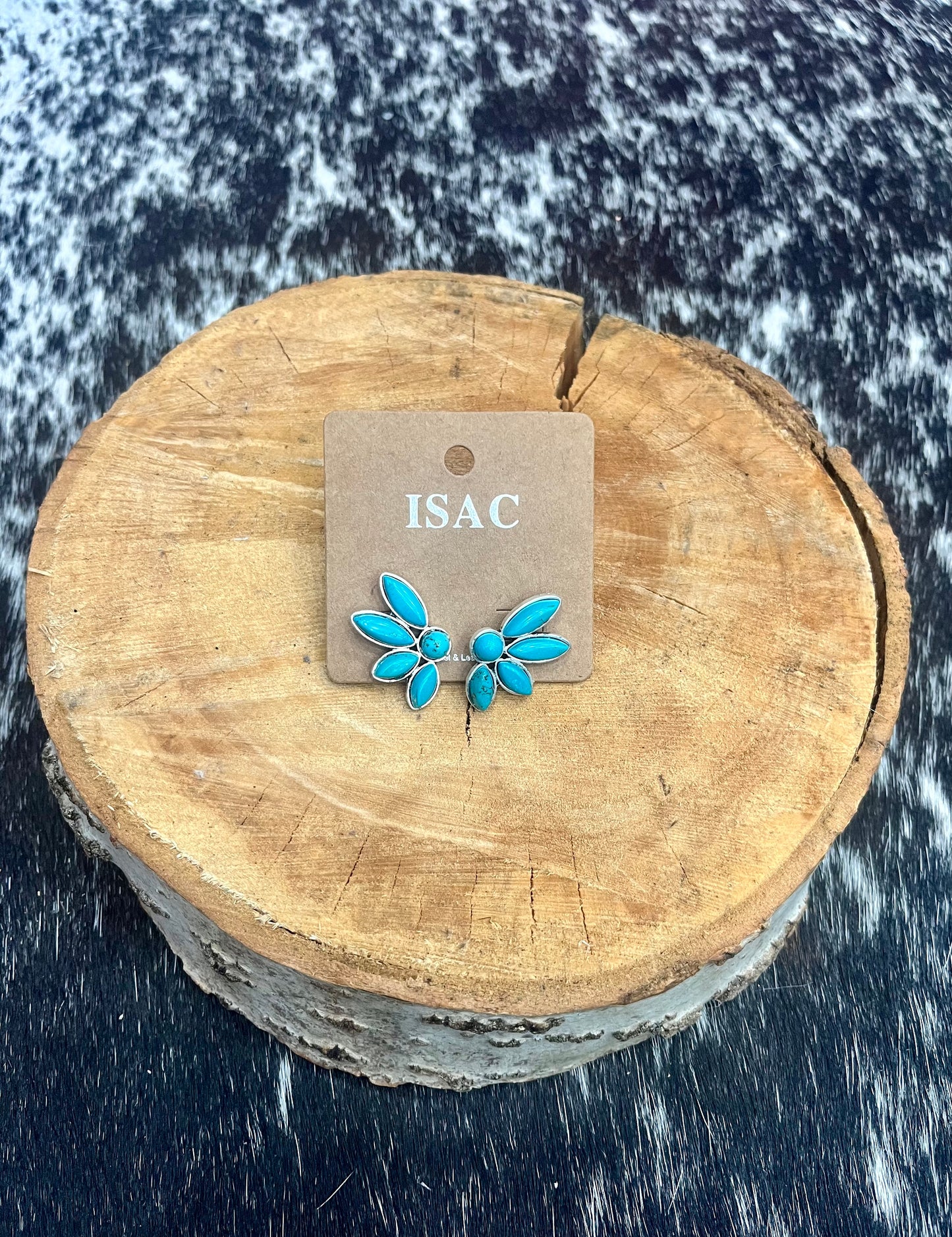 Western Faux Turquoise Half Flower Earrings