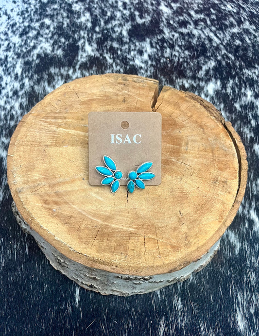 Western Faux Turquoise Half Flower Earrings