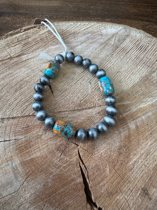 Faux Navajo Pearl Gemstone Stretch Bracelet